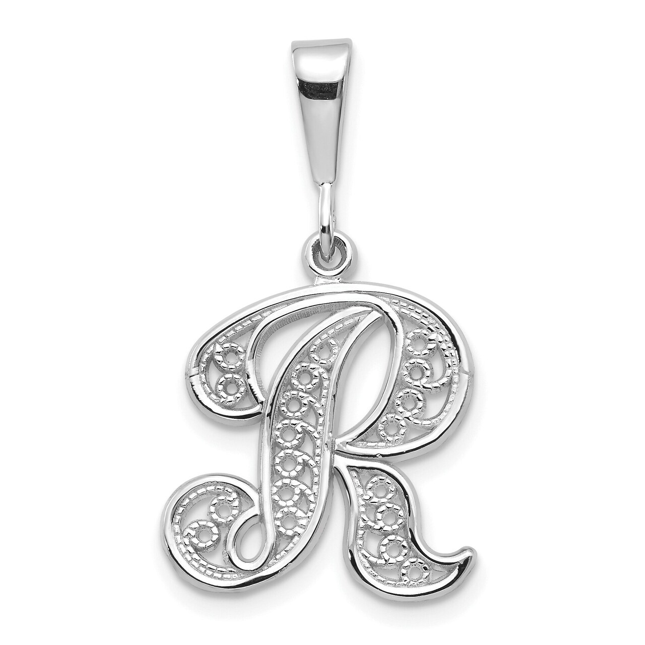 14K White Gold Polished Filigree Initial R Pendant Jewerly 28mm x 16.1mm